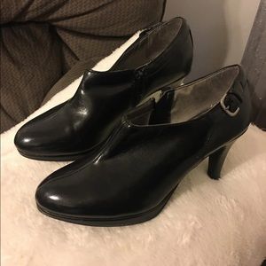 Black Ankle Boots w/ buckle and zipper.